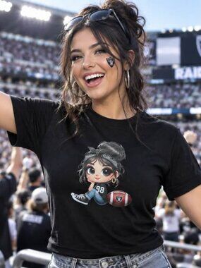 Football Girl Graphic T-Shirt – Black & Silver Game Day Fan Tee – Handmade Size